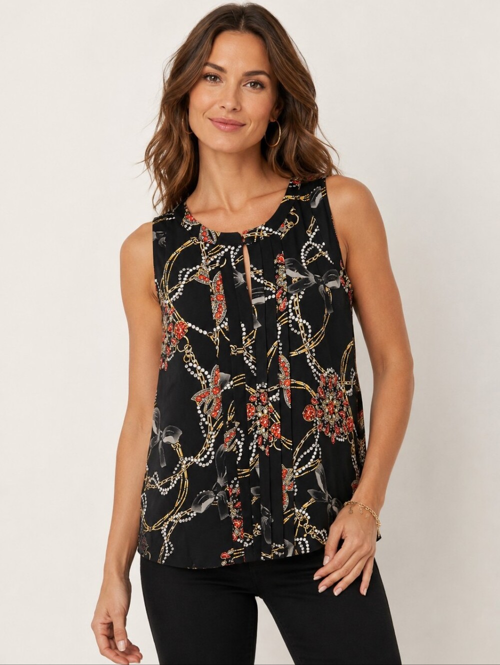 ❤️ WHITE HOUSE BLACK MARKET SLEVELESS PINTUCK KEYHOLE BLOUSE / TOP, MEDIUM